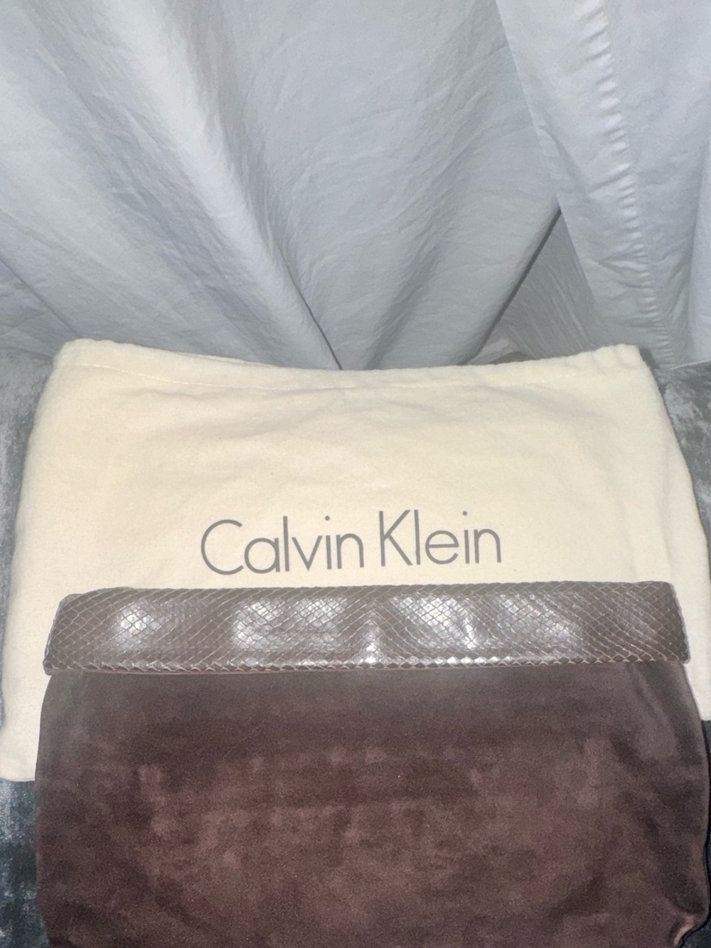 Calvin Klein Collection Suede clutch with python trim - Picture 2 of 7